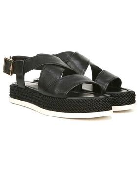 NIB VIA SPIGA Grayce Leather Platform Sandals Black 7.5 MSRP $225